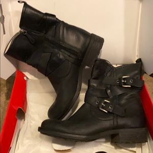 Guess Black Leather Combat Boots